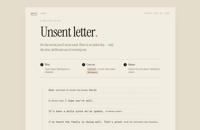 Unsent Letters — writing ritual interface